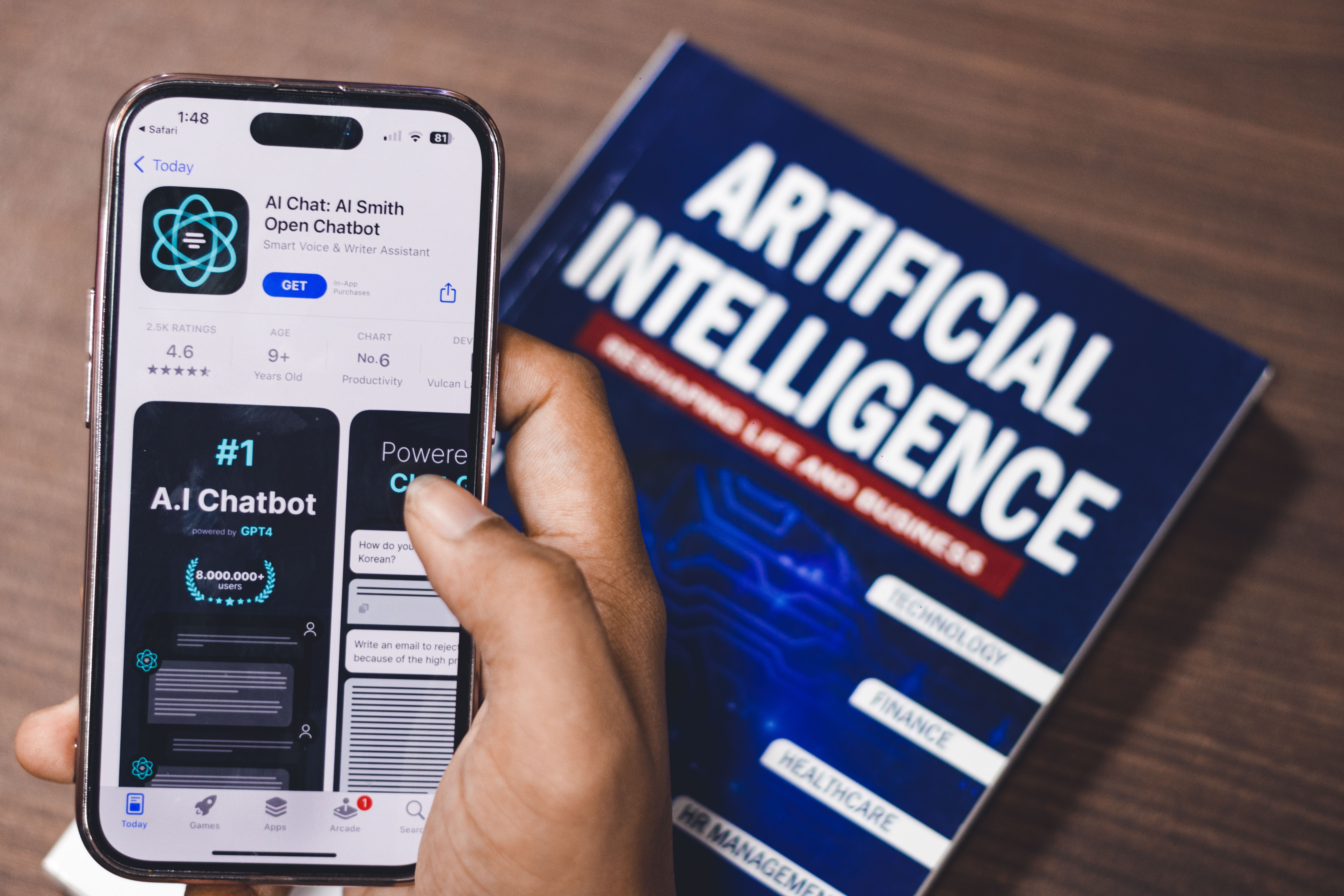 Smartphone displaying an AI application interface, representing artificial intelligence tools for business automation